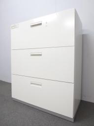 【オフィスの定番！　大人気の引き出し式書庫！】■プラス（PLUS）製　L6シリーズ　3段ラテラル　ローキャビネット　■ホワイト　■シリンダー錠
