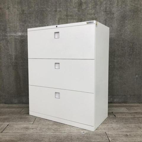 【オフィスの必需品！大容量の三段キャビネット】　オカムラ　レクトラインシリーズ　3段ラテラル　ホワイト　【中古】【オフィス家具】