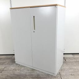 【収納物を見渡しやすい定番の両開き書庫!人気のナチュラル調天板!】■ウチダ(UCHIDA)製 ハイパーストレージ(HS)シリーズ 両開き書庫 ローキャビネット ■ホワイト ■シリンダー錠 ■ナチュラル木目調天板/ベース付き【2510】弊社使用欄【A01038769】