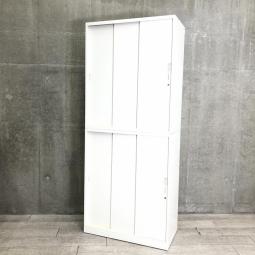 【引き違い＋引き違いのセット書庫！スライド戸なので通路幅も有効活用！】奥行400 ■オカムラ（okamura）製　レクトライン（Rectline）シリーズ　上下3枚引き違いセット　引き違い＋引き違い　ハイキャビネット　■ネオホワイト【AD】