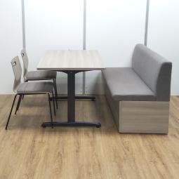 【テーブル+チェア2脚+ソファーセット】【チェア背もたれキズ/座面汚れ】オカムラ製　8177シリーズ　プライズウッドミディアム　W1200xD750xH720サイズ　2～4名様用　ミーティングテーブル　/　スイープ　ダークブラウン　積重ね可能　スタッキングチェア　/　ダークブラウン　ローバック肘無し　2人用　ソファー　2人用ソファー！！