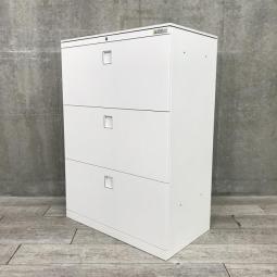 【幅800㎜】【オフィスの必需品！大容量の三段キャビネット入荷！】■オカムラ（okamura）製　レクトライン（Rectline）シリーズ　3段ラテラル　W800㎜　■天板・ベース付き　■シリンダー錠　■ホワイト【現行シリーズ】