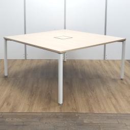 【新定番！ミーティングがはかどるワークテーブル！】■オカムラ（okamura）製　アプションフリー（Aption Free）シリーズ　ミーティングテーブル　■W1400×H720㎜㎜　■ナチュラル木目調天板/脚：ホワイト