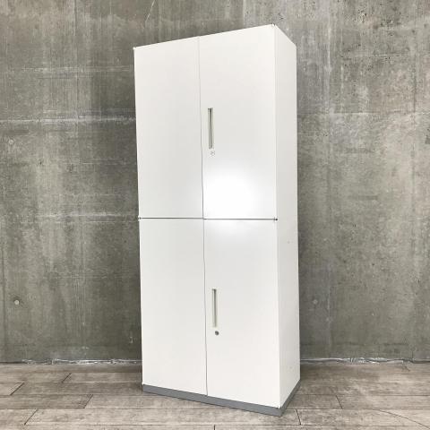 【使いやすさを追求したデザイン！大きめ取っ手で開閉楽々！上下両開きの書庫セット！】■イナバ（INABA）製　TFシリーズ（ティーエフ）　上下両開き　書庫セット　ハイキャビネット　■シリンダー錠　■ホワイト ※日焼け有　【弊社使用欄：A01040501/A01040502】