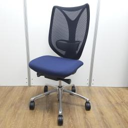 オカムラ製　サブリナ　ダークブルー　ブラックフレーム　肘無し　ハイバック　背面メッシュ　ランバーサポート付　前傾チルト付きで作業効率アップ！　流れるような美しいフォルムの最高級メッシュチェア！　肘無しハイバックチェア！！