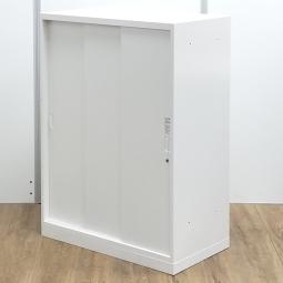 【レア】オカムラ製 レクトライン ホワイト シリンダー W800xD450xH1100 W800サイズ 3枚引戸 3枚引き違い書庫!!