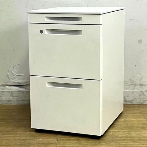 コクヨ　GTAシリーズ　3段ワゴン　奥行き500mmのスリムサイズ　奥行き1200mmのフリー アドレスデスクや奥行き600mmの平デスクに　ホワイト　鍵付き　シリンダー錠