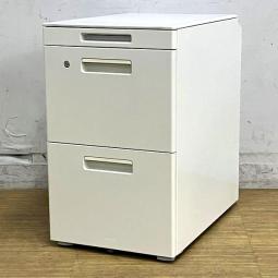 フリーアドレスデスク向け　3段ワゴン  コクヨ　GTシリーズ　シリンダー錠　鍵付き　ホワイト　A4ファイル×2段+ペントレー