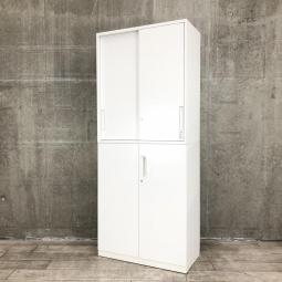 【省スペースに大量収納！オフィスの書類をまとめて整理！】■コクヨ（KOKUYO）製　エディア（EDIA）シリーズ　上下書庫セット　2枚引き違い＋両開き　ハイキャビネット　H2150㎜　■シリンダー錠　■ホワイト　【弊社使用欄：A01031481/A01036132】【KN】