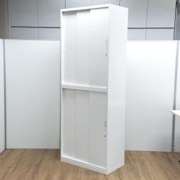 【スライド引き戸だから開閉スペースに困らない！横幅800㎜の上下書庫セット！】■オカムラ（okamura）製　レクトラインシリーズ　上下引き違い書庫セット（３枚戸タイプ）　ハイキャビネット　W800×D450H2150㎜　■ホワイト　■シリンダー錠