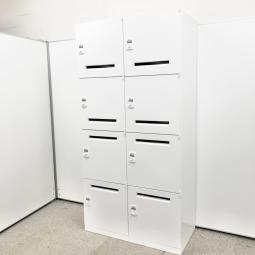 【書類を投函できる投入口も搭載！ダイヤル錠タイプで鍵の紛失などの心配がなく管理がしやすい！】■オカムラ(OKAMURA)製　レクトライン（Rectline locker）　8人用パーソナルロッカー　■ホワイト　■ダイヤル錠タイプ