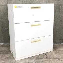 【ファイル収納に便利な引出し型キャビネット！】■ウチダ（UCHIDA）　HSシリーズ　3段ラテラル書庫　ホワイト　※日焼け・キズありのためお安く！