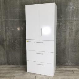 【オフィスの整理整頓に大活躍！両開き＋3段ラテラルの書庫セット！これ1台でマルっと収納！】■ウチダ（UCHIDA）製　ハイパーストレージ（HS）シリーズ　両開き＋3段ラテラル　上下書庫セット　ハイキャビネット　■ホワイト　■シリンダー錠