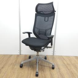 ★【訳あり品】【リクライニング不具合・上下昇降訳あり】オカムラ製　王道シリーズバロン　ブラック　アジャストアーム※可動肘　ヘッドレスト　ランバーサポート　コートハンガー　可動肘　シルバー脚　肘付きハイバックチェア！！※保障対象外品になります。