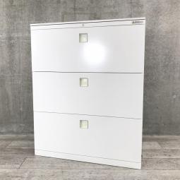 【ファイル収納にオススメ！高品質で使いやすい人気シリーズの3段ラテラル書庫！】■オカムラ（okamura）製　レクトラインシリーズ　3段ラテラル書庫　ローキャビネット　H1115㎜　■天板付き　■ホワイト　■シリンダー鍵