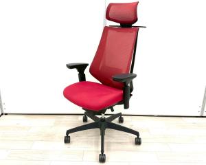 【定価約14万円】【ヘッドレスト付きモデルの入荷です！！】■コクヨ製　デュオラ　肘付きハイバックチェア　■可動肘　■ヘッドレスト付き　■背座レッド×ブラックフレーム【弊社使用欄：A01034196】