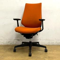 【在庫入替セール】コクヨ　デュオラチェア　クッションタイプ　固定肘　タンジェリン（オレンジ）×ブラックフレーム