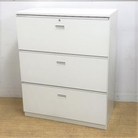 【在庫入替セール】イトーキ シンライン 3段ラテラル書庫 ホワイト 書類を大容量収納可能 天板付き カギ付き シリンダー錠【愛知・名古屋・豊田・静岡・浜松】