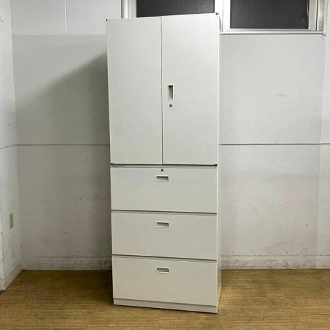 【在庫入替セール】イトーキ シンラインキャビネット 両開き書庫+3段ラテラルの書庫セット ホワイト 鍵付き シリンダ錠 幅800mmのコンパクトサイズ 【愛知・名古屋・豊田・静岡・浜松】