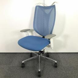 【在庫セール品・2脚限定】【T11】■オカムラ製　サブリナ (Sabrina)　肘付ハイバック　　■アクアブルー　■背面メッシュ　■可動肘　■ハンガー付　【前傾チルト付き！　流れるような美しいフォルム！　最高級メッシュチェア！】