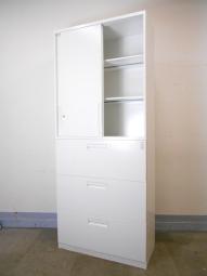 オフィスを明るくするオールホワイトモデル！収納量抜群の上下書庫セット！
■コクヨ/エディア/ホワイト　2枚引違書庫×3段ラテラルキャビネット