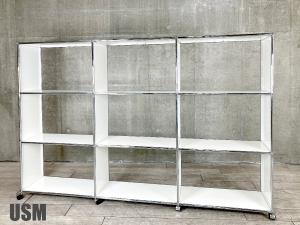 USMハラー　3列３段キャビネット　ピュアホワイ　D　キャスター付き　モジュラーシステム