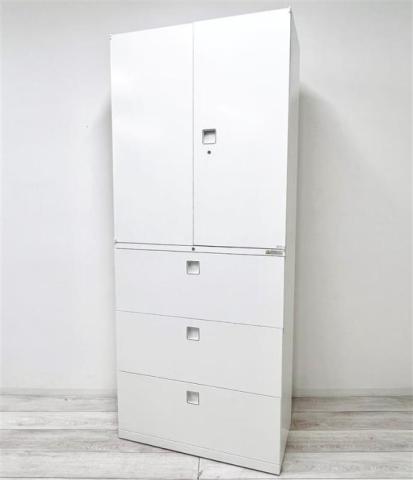 【中古】レクトライン  オカムラ（okamura） ハイキャビネット／両開き＋3段ラテラル