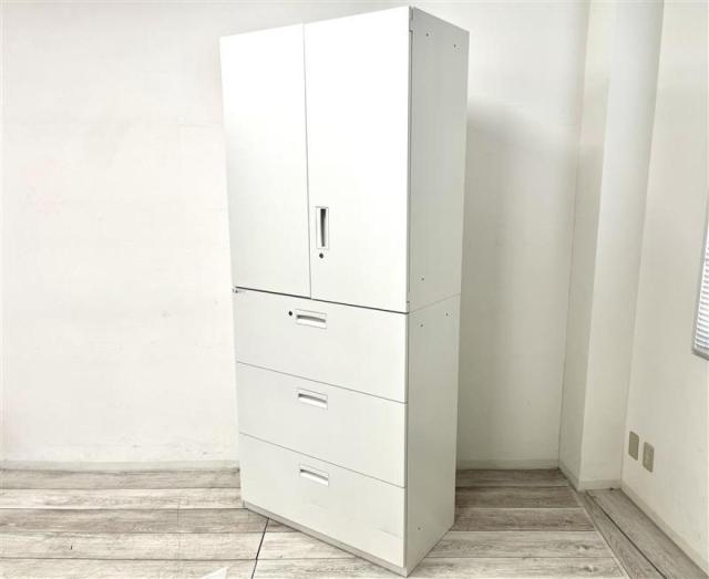 【在庫セール品】【定価約10万円】【オフィスの整理におすすめ!大容量のハイキャビネット!】■ダイシン工業/DSKシリーズ ■ハイキャビネット(上段両開き+下段3段ラテラル) ■ホワイト ■シリンダー錠