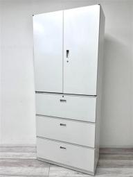 【定価13万円】【収納力抜群！人気なホワイトカラーのシンライン書庫入荷！】■イトーキ/シンライン　■両開き＋ラテラル　ホワイト　■収納　シリンダー錠 ※取っ手に黄ばみあり