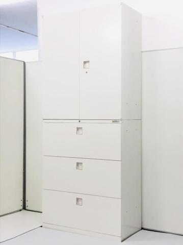 【中古】レクトライン  オカムラ（okamura） ハイキャビネット／両開き＋3段ラテラル