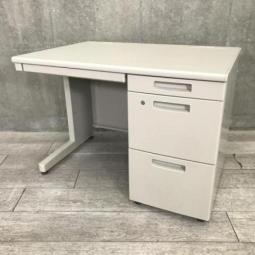 【スタンダードなデザインで高品質・コンパクトなサイズ感！収納力を備えたキャビネット一体型の片袖スチールデスク 】■コクヨ（KOKUYO）製　BS+シリーズ　片袖デスク　W1000×D700mm　■シリンダー錠　■ニューグレー