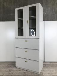 【レアなガラス書庫セット】【大人気イトーキのシンライン両開き＋３段ラテラルハイキャビネットが入荷！】■シンライン(ITOKI)  　シンライン　両開き＋３段ラテラルハイキャビネット　■ホワイト　■シリンダー錠(一部)　■上置きガラス両開き/下置き3段ラテラル