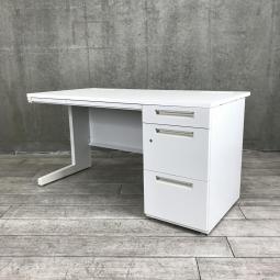 【イナバの技術が詰め込まれたスタンダードなオフィスデスク！収納も充実で使いやすい！】■イナバ（Inaba）製　デュエナシリーズ　片袖机　W1400×D700㎜　■ホワイト　■シリンダー鍵　※日焼け有　オフィスバスターズ東大阪店