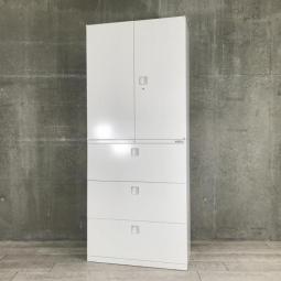 【オフィスの書類をスッキリ整理!大人気レクトラインの上下書庫セット!】■オカムラ(okamura)製 レクトラインシリーズ 両開き+3段ラテラル 書庫セット H2150㎜ ■シリンダー錠 ■ホワイト【2510】弊社使用欄【A01042575/A01042577】