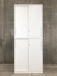 【手狭オフィスで大活躍！導線を確保できる上下引き違い書庫セット！】■コクヨ（KOKUYO）製　エディアシリーズ　上下引き違い書庫セット　ハイキャビネット　H2150㎜　■2枚扉　■シリンダー錠　■ホワイト