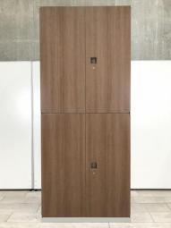 【役員室にもピッタリ　重厚感がいい味を醸し出す】正面：木目ブラウン/側面：シルバー/オカムラ（okamura）/レクトライン/上下両開き書庫セット