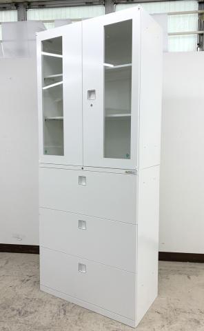 【中古】レクトライン  オカムラ（okamura） ハイキャビネット／両開き＋3段ラテラル