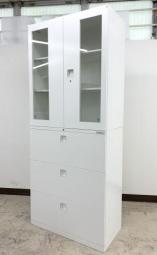 【珍しいガラス戸両開き+引き出し(ラテラル)の上下書庫セットが入荷!オフィスの書類をすっきり収納!】■オカムラ レクトライン ネオホワイト シリンダー鍵 【耐震施工のご案内も可能です!】