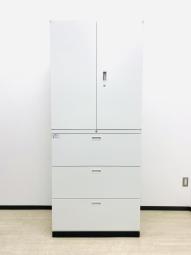 【書類整理の大定番！大量収容キャビネット！人気の観音開き+3段引き出しタイプ！】■クロガネ（KUROGANE）製　グロウビックⅣ　書庫セット（両開き＋3段ラテラル）　W900×D450×H2160㎜　■シリンダー錠　■ホワイト　オフィスバスターズ東大阪店　K11　鍵付き書庫　▲