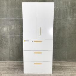 【人気の上下書庫セット！オフィス書類を大量に収納！】■ウチダ（UCHIDA）製　ハイパーストレージ（HS）シリーズ　両開き＋3段ラテラル　書庫セット　H2150㎜　ハイキャビネット　■ホワイト　■シリンダー錠　※日焼けあり