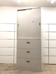 【まとめて揃います！】使い勝手の良い3枚引き違い書庫と3段ラテラルのセット！オカムラ/42シリーズ/ニューグレー/シリンダー錠【TH】【倉庫在庫品】