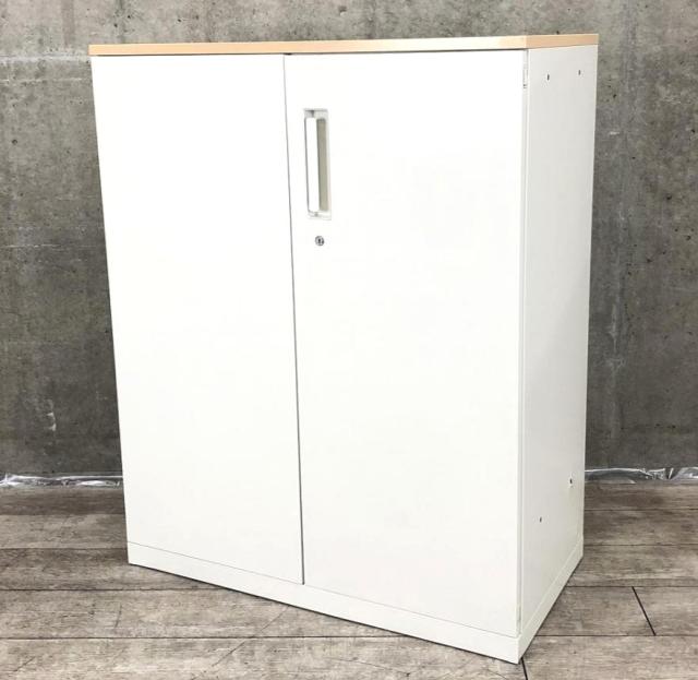 【スタンダードなデザインで使いやすい!】■プラス製 両開き書庫 ホワイト 木目天板付 ■A4サイズのファイル書類が3段収納できます!【PLUS REGATEO】