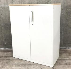 【スタンダードなデザインで使いやすい！】■プラス製　両開き書庫　ホワイト　木目天板付　■A4サイズのファイル書類が3段収納できます！【PLUS　REGATEO】