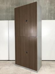 【役員室にもピッタリ　重厚感がいい味を醸し出す】正面：木目ブラウン/側面：シルバー/オカムラ（okamura）/レクトライン/上下両開き書庫セット