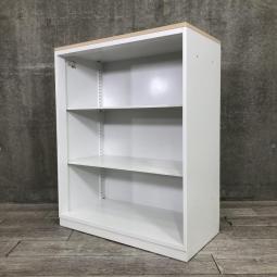 【視認性に優れたオープンキャビネット！天板付きなので書庫としてもカウンターとしても使えます！】■コクヨ(KOKUYO）製　エディア(EDIA)シリーズ　オープン書庫　ローキャビネット　H1120㎜　■色：ホワイト　天板：木目ナチュラル