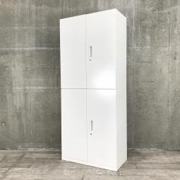 【観音開きですべての書類を見渡せ、必要な書類がラクに取り出せる！人気の書庫セット！】■クロガネ(KUROGANE)製　ピュアスペースシリーズ　上下両開き書庫セット　ハイキャビネット　H2150㎜　■ホワイト　■シリンダー錠