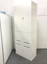 【書庫兼ロッカー！収納万能完全体！】■オカムラ/レクトライン/両開き×４人用メールロッカー/ホワイト　【オフィスバスターズ】【中古】
