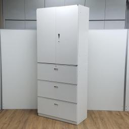 【T11】【商品入替のため、残り1台限り】イトーキ製　シンライン　ホワイト　W900xD450xH2140サイズ　シリンダー錠　高品質で安心のスチールキャビネット！　コレ1台で書類が一気に整理できます！　両開き＋3段ラテラル　上下書庫セット！！