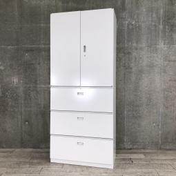 【これ1台で書類整理の問題が解決！上下で6段分の大容量収納！】搬入時は上下別の2個口での納品となるためエレベーター搬入も安心！/オススメ(おすすめ) /人気商品【弊社使用欄：A01021408/A01021409】■書庫セット（両開き+3段ラテラル）　シリンダー錠　ホワイト/イトーキ/シンライン/ホワイト