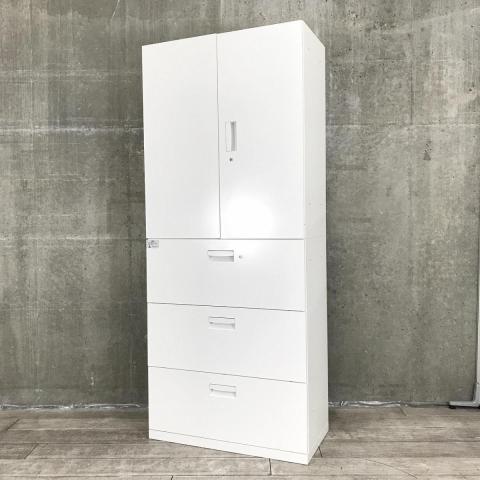 ■クロガネ/KUROGANE　■上下書庫セット　■両開き＋3段ラテラル　■ハイキャビネット　■サイズ（W900/D450/H2150）　■シリンダー錠　■ホワイト（white）■オススメ/人気/定番商品■収納【弊社使用欄：A01042970 , A01042971】【ID】